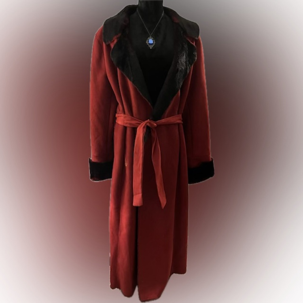 Vintage Y2K BABY PHAT Red Women's Faux suede/Fur Coat with Black Accents M or L